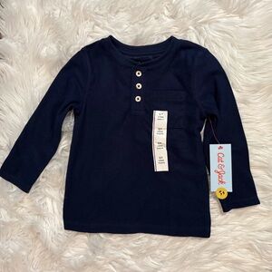 Cat & Jack Toddler Boy Waffle Knit Henley Shirt Navy Blue 2T Long Sleeve NWT